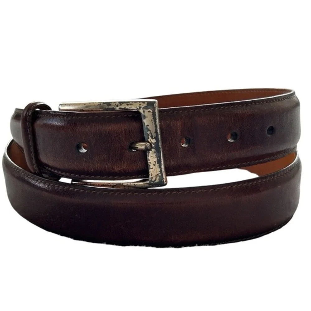Martin Dingman Mens Brown Glazed Italian Calfskin Leather Dress Belt Size‎ 34 85